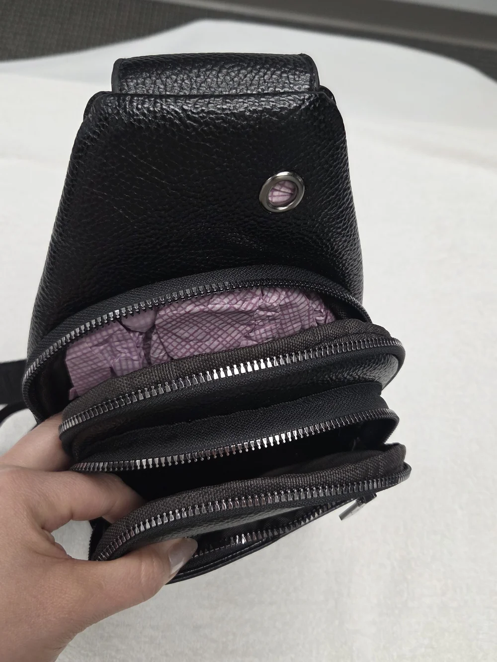 Black Leather Sling Bag for Men - Kangaroo Logo